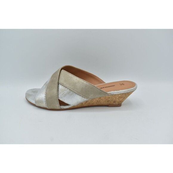 Johnston & Murphy Womens Size 8 Marlena Cross Strap Silver Gold Slip On Sandals